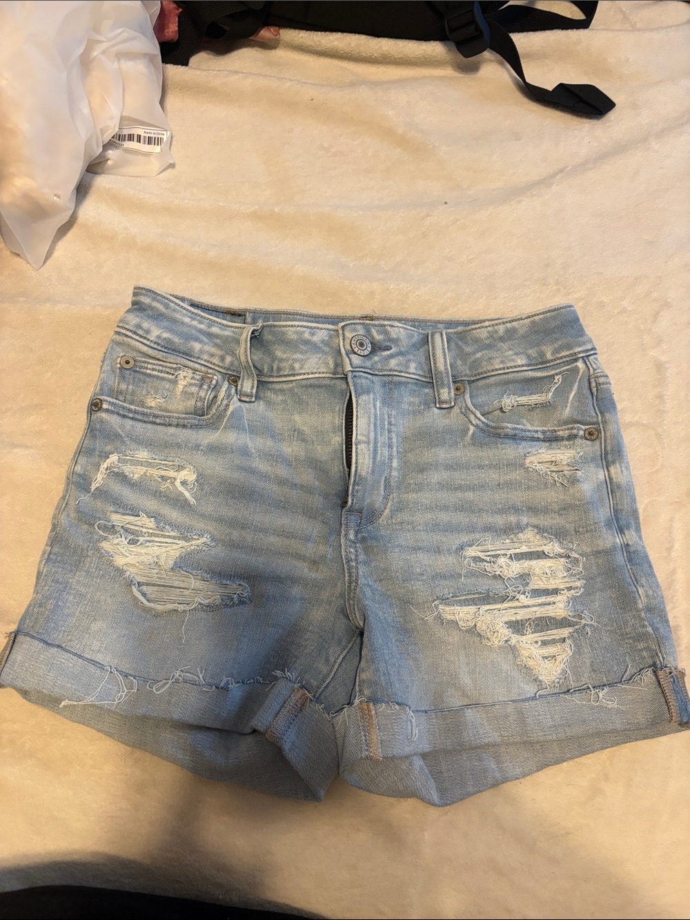 American Eagle Outfitters Light Blue Distressed Denim Shorts